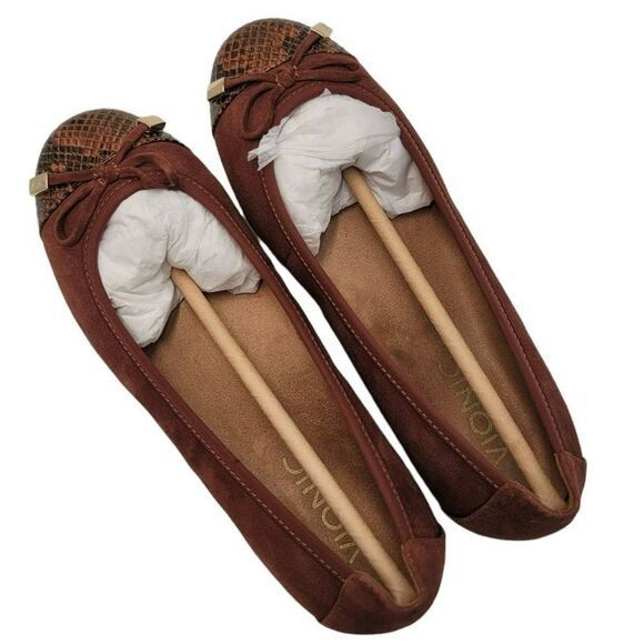 Vionic Ballet Flats Brown Suede Python New Snake Womens Size 5 - Picture 3 of 8